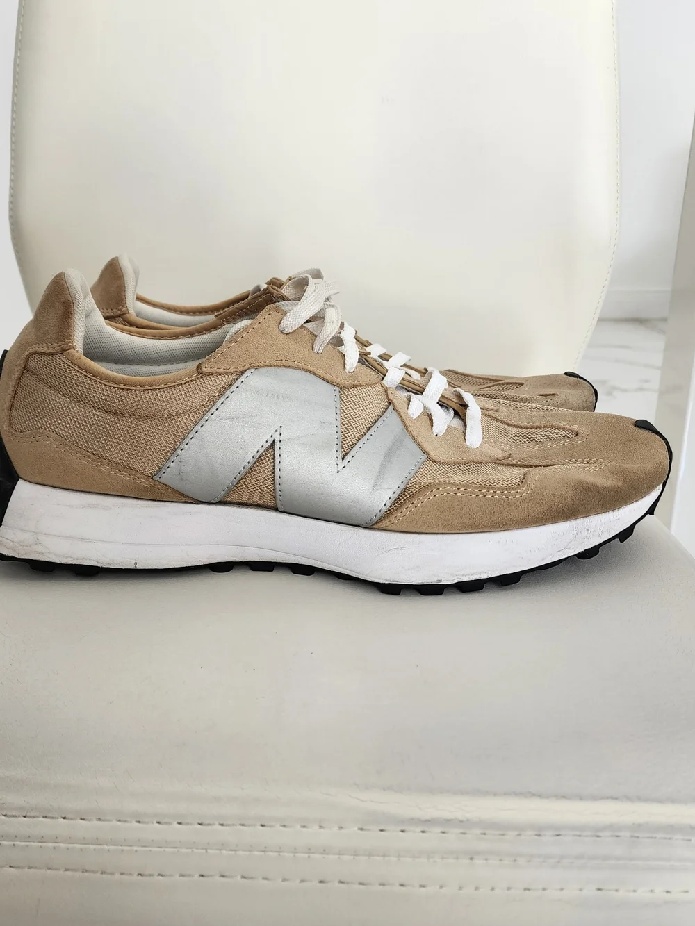 New Balance Men's White and Tan Sneakers